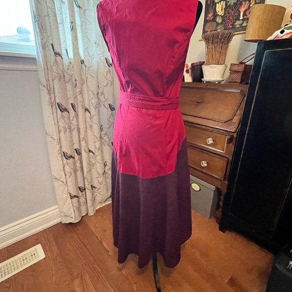 eShakti Pink and Purple Sleeveless Polo Collar Sundress - Picture 2 of 4
